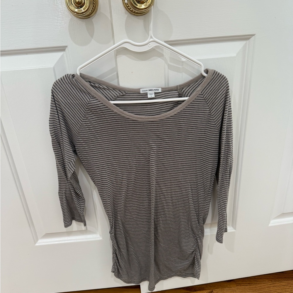 James Perse Charcoal Striped Blouse